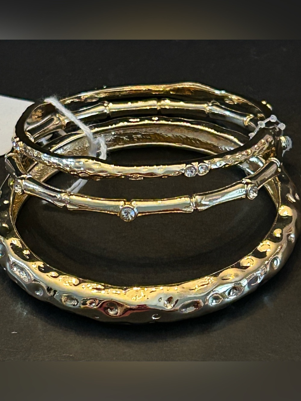 SET of (3) Three Gold Tone Crystal Accent Bangle Bracelets Brand New